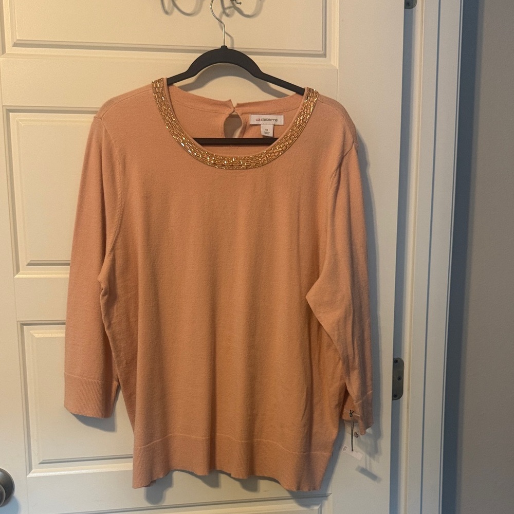 Liz Claiborne Peach Sweater with Gold Accents